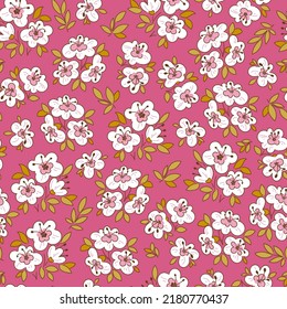 Cute abstract flower compositions botanical seamless pattern on a bright pink background. Vector pattern for fashion fabric wallpaper and all prints. Trendy design.