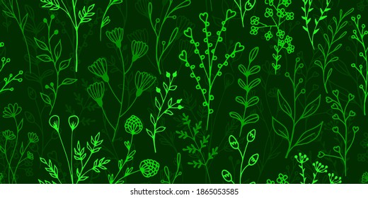 Cute abstract flower plant vector seamless pattern. Meadow flowers summer ornament for wrappint paper. Meadow plants seamless floral pattern design.
