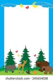 Cute, abstract frame with cheerful forest animals