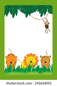Cute, abstract frame with cheerful tropical animals