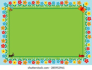 Cute and abstract frame with colorful flowers