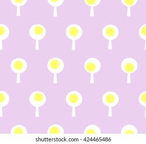 Cute abstract fried egg design on purple background pattern seamless backdrop wallpaper. Vector image