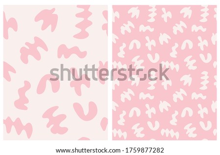 Cute Abstract Geometric Seamless Vector Pattern. Light Cream Hand Drawn Irregular Elements Isolated on a Light Pink Background. Lovely Pastel Color Delicate Layouts. Funny Infantile Style Design.