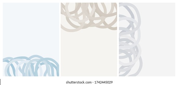 Cute Abstract Geometric Vector Layouts. Irregular Gray, Beige and Blue Lines with Loopa Isolated on a Light Blue and Off-White Background. Simple Abstract Backdrops without Text. 