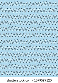 Cute Abstract Geometric Vector Pattern. White and Black Zig Zag Lines Isolated on a Light Blue Background. Funny Infantile Style Vector Print ideal for Fabric, Textile, Wrapping Paper.