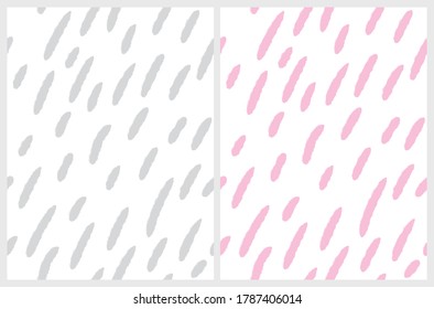 Cute Abstract Geometric Vector Patterns. Pink and Gray Irregular Brush Lines Isolated on a White Backgrounds. Simple Doodle Print. Funny Infantile Style Design.