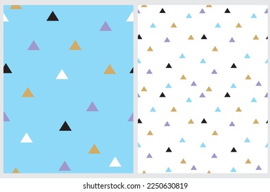 Cute Abstract Geometric Vector Patterns. Light Multicolor Design. Tiny Triangles on a Light Blue and White Background. Irregular Infantile Style Repeatable Design ideal for Fabric, Wrapping Paper.