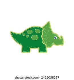 Cute abstract green triceratops, patch of dinosaur, ancient childish animal sticker vector illustration