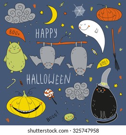 cute abstract halloween set hand drawn with happy colors