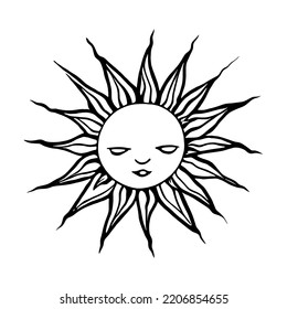 Cute abstract hand drawn sun. Sweet vector black and white sun drawing. Isolated monochrome doodle sun drawing on white background. Vector illustration