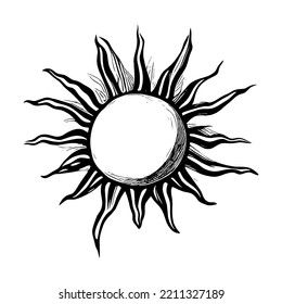 Cute abstract hand drawn sun. Sweet vector black and white sun drawing. Isolated monochrome doodle sun drawing on white background. Vector illustration