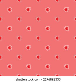 Rojo lindo patrón cardíaco con fondo rosado. Vector cardíaco sin foco. Patrón de la cabeza de degradado. Patrón compuesto del día de San Valentín.