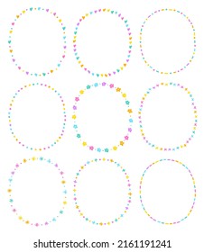 Cute Abstract Heart Flower Valentines Day Circle Oval Doodle Free Hand Drawing Drawn Line Borders Frames Wreath Plate Set Collection Flat Style Rainbow Colorful Background Vector Illustration Pack
