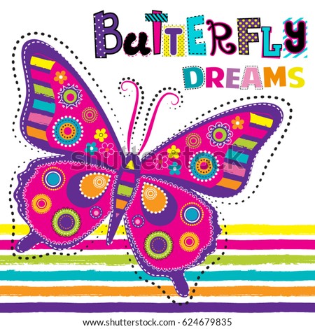 Cute Abstract Illustration Cartoon Butterfly Kids Stock Vector