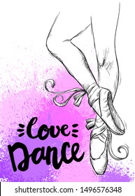 Cute abstract illustration with dancing ballerina in pointe shoes. Wallpaper for girls. Pretty fashion girlish illustration for t-shirt design