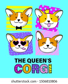 Cute abstract illustration with cute dog corgi. Pretty fashion illustration for t-shirt design