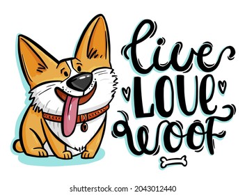 Cute abstract illustration with cute dog corgi. Fashion kids illustration for t-shirt design