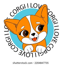 Cute abstract illustration with cute dog corgi. Pretty fashion girlish illustration for t-shirt design