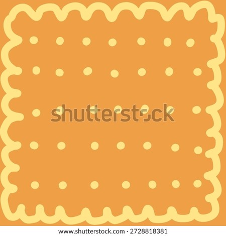 Cute abstract illustration with dotted pattern inside a wavy stitched frame on a warm orange background. Hand drawn naive style, flat decorative design for kids, crafts, textiles and cards.