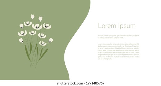 Cute abstract  illustrations  spring and summer, white flowers . Vector Template with copy space for invitation, cards or banner and  poster, Landing Page 