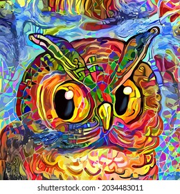 Cute Abstract Impressionist Wise Owl Portrait Painting

