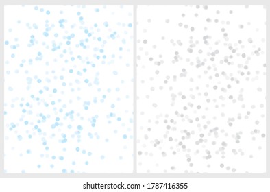 Cute Abstract Irregular Splatter Vector Pattern. Gray and Blue Brush Spots on a White Background. Bright Pastel Color Dotted Vector Print.