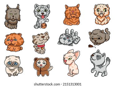 Cute abstract kittens. , minimalistic doodle home pets, adorable kitties. Vector set