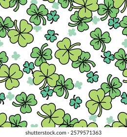 Cute Abstract Lush Green Playful Shamrock Pattern. Perfect for St Patrick Day celebrations, festive decor, or adding a touch of Irish luck to your projects.