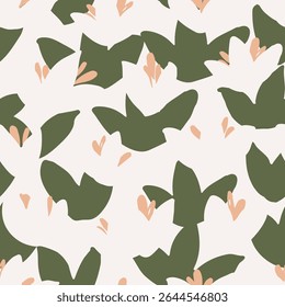 Lindos abstrato formas pequenas de lótus que formam um padrão botânico em cores de verde, creme e branco. Padrão de vetor sem emenda floral sólido. Ótimo para decoração de casa, tecido, papel de parede, envoltório de presente