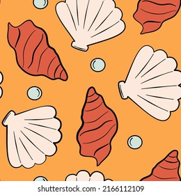 ilustración de patrón vectorial armonioso abstracto lindo con conchas en fondo amarillo