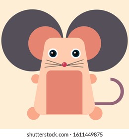 Cute abstract mouse with big ears on pastel background vector illustration. Adorable cartoon character in minimal style