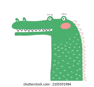 Ilustración de vectores de enfermería abstracta con mano verde dibujado en un lagarto aislado en un fondo blanco. Impresión de fiesta Safari con divertida cocodrilo ideal para tarjeta, arte en la pared, invitación, afiche.