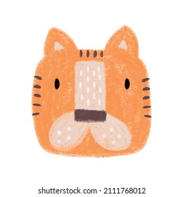 Ilustración de vectores de enfermería abstracta con mano naranja dibujada con tigre aislado en un fondo blanco. Imagen de la fiesta Safari con un divertido gato salvaje ideal para cartas, arte en la pared, invitación, afiche.