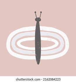 Cute Abstract Nursery Vector Illustration with Big Hand Drawn Butterfly Isolated on a Blush Pink Background. Simple Grunge Print with Funny Moth ideal for Card, Wall Art, Invitation, Poster.