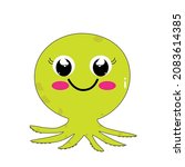cute abstract octopus cartoon.smiling octopus vector.octopus on white background.Cute octopus vector. .green squid illustration.symbol logo illustration.