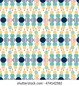 Cute abstract overlap color circle with stripes and dots design on white background pattern seamless backdrop wallpaper. Vector art