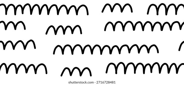 Nettes abstraktes Muster mit schwarzen, gekrümmten Doodle-Linien. Einfache geometrische Zickzack-Hintergrund in minimalistischen Stil. Vektorgrafik auf einzeln Hintergrund.