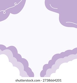 Cute Abstract Purple Cloud Frame with Minimalist Organic Shapes, Modern Lavender Border Template with Soft Pastel Colors for Social Media, Greeting Cards, and Kids Design Isolated on White Background