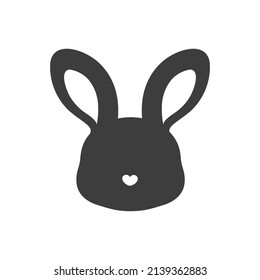 Cute abstract rabbit head with heart shaped nose logo silhouette icon