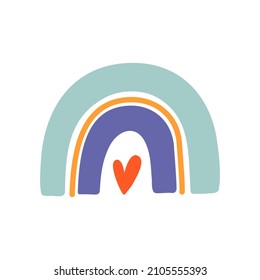 Cute abstract rainbow with a heart. Simple flat vector illustration isolated on a white background.