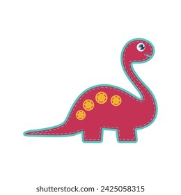 Cute abstract red brontosaurus, toy patch of dinosaur character of simple shape vector illustration
