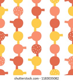 Cute abstract red doodle circle oval with dots design on white background pattern seamless wallpaper. Vector image