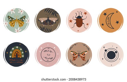cute abstract round vector illustration stories highlight cover for social media account in contemporary boho style design 
