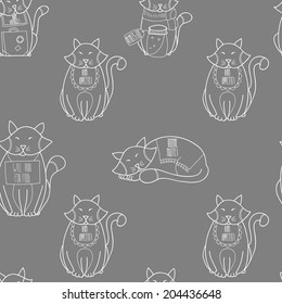Cute abstract seamless cat pattern