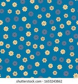 Cute abstract seamless pattern with beige and blue flowers. Classic blue. Forbed linen, scrapbooking, fabric,  diary, phone cases, wrapping paper, notebook covers.