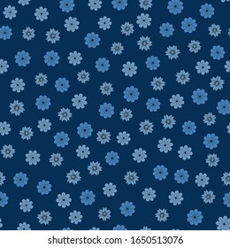 Cute abstract seamless pattern with blue flowers. Classic blue. For scrapbooking, fabric, diary, phone cases, wrapping paper, notebook covers.