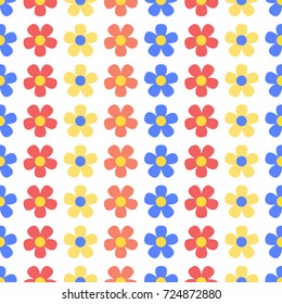 Cute abstract seamless pattern with  colorful  flowers on the white background. Summer floral vector illustration.Template for fashion prints, textile,fabric, wrapping gift paper.
