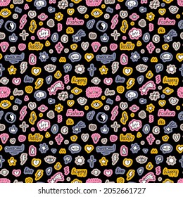 Cute abstract seamless pattern with doodle boho elements. Sketch. Hand drawn background. Tattoo design. Vector illustration