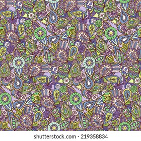 Cute abstract seamless pattern with doodles