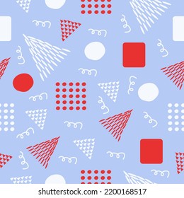 Cute abstract seamless pattern, memphis design, geometric figures, primitive shapes